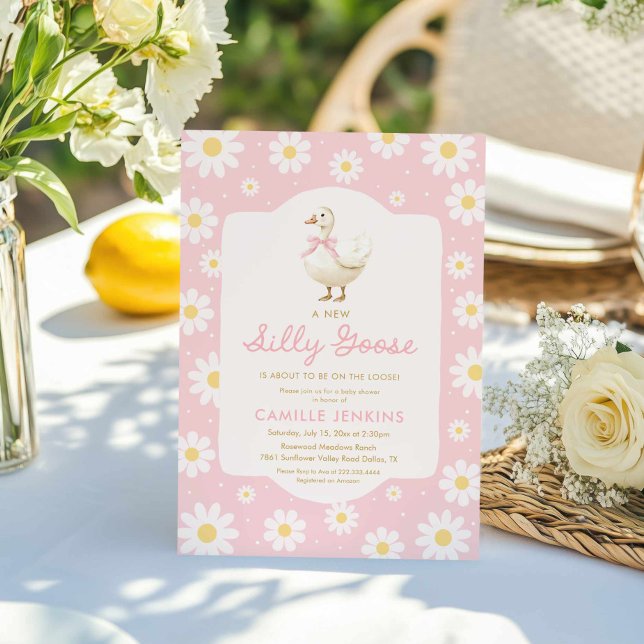 Pink Silly Goose Girl Baby Shower Invitation (Pink Silly goose Girl baby shower )