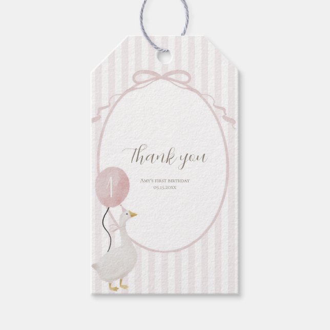Pink Silly goose Rectangle Favour Tag (Front)