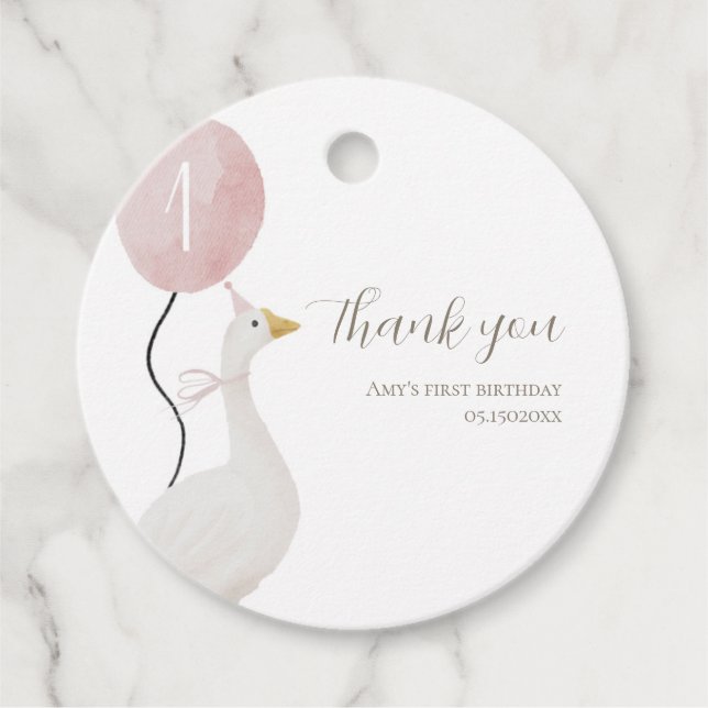 Pink Silly Goose Round Favour Tag (Front)