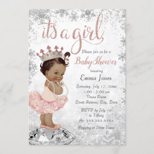 Pink Silver African American Princess Baby Shower Invitation