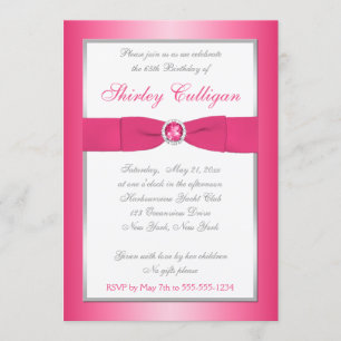 Pink, Silver, and White 65th Birthday Invitation