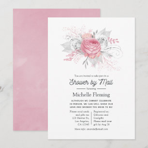 Pink, Silver and White Floral Shower by Mail Invitation