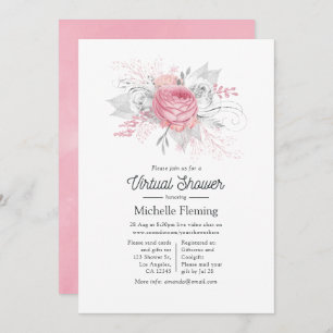 Pink, Silver and White Floral Virtual Shower Invitation