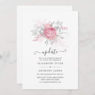 Pink, Silver and White Floral Wedding Update Invitation