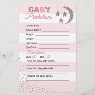 Pink silver baby prediction card shower activity
