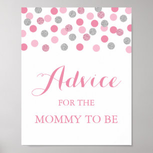 Pink Silver Baby Shower Advice for the Mommy Sign