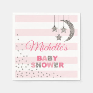 pink silver baby shower decor twinkle little star napkin
