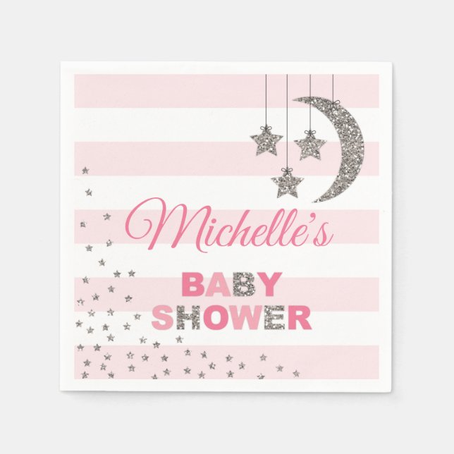 pink silver baby shower decor twinkle little star napkin (Front)