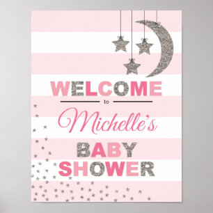 pink silver baby shower decoration welcome sign