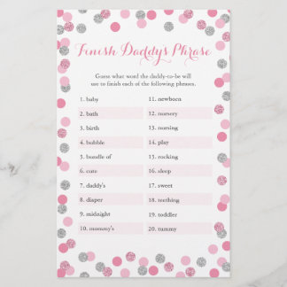 Pink Silver Baby Shower Finish Daddy's Phrase Game
