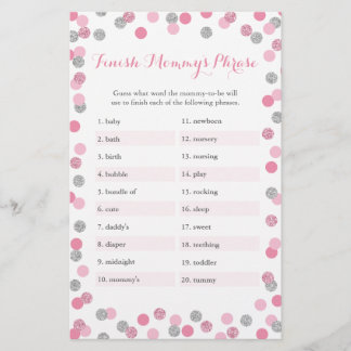 Pink Silver Baby Shower Finish Mummy's Phrase Game