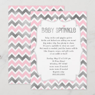 Pink Silver Baby Sprinkle girl baby shower invite