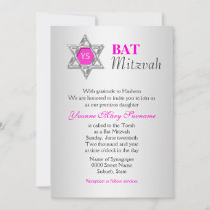 Pink silver bat mitzvah celebrations invitation