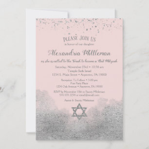 Pink Silver Bat Mitzvah Invitation