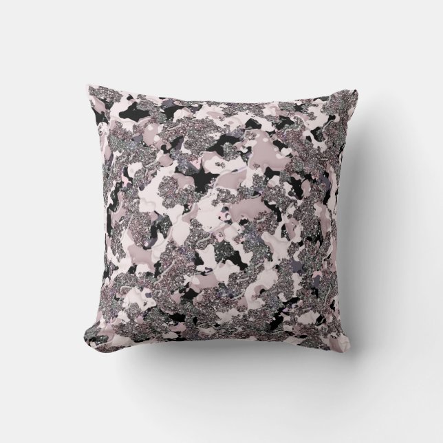 Pink Silver & Black Beauty Spill Glam Gloss Girly Cushion (Front)
