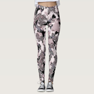 Pink Silver & Black Beauty Spill Glam Gloss Girly Leggings