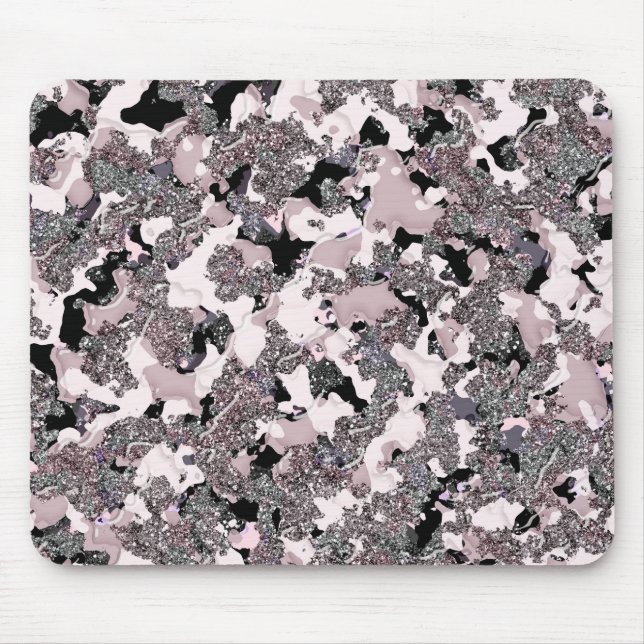Pink Silver & Black Beauty Spill Glam Gloss Girly Mouse Mat (Front)