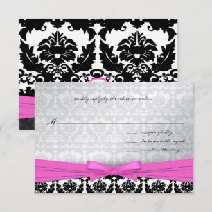 Pink Silver & Black Damask Swirls Wedding Invite