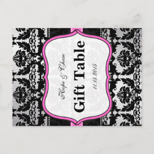 Pink Silver & Black Damask Table Number Cards