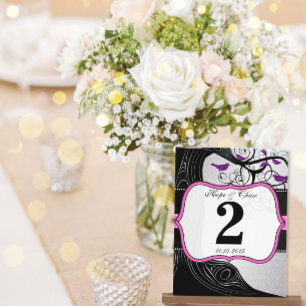 Pink Silver & Black Plum Tree Table Number Card