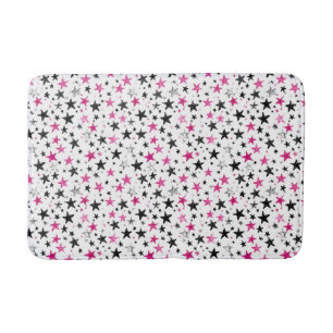  Pink Silver Black Stars  Bath Mat