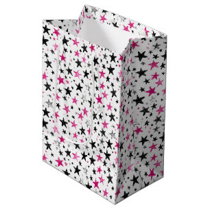 Pink Silver Black Stars Birthday Medium Gift Bag