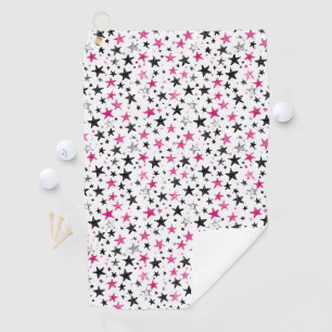Pink Silver Black Stars Golf Towel
