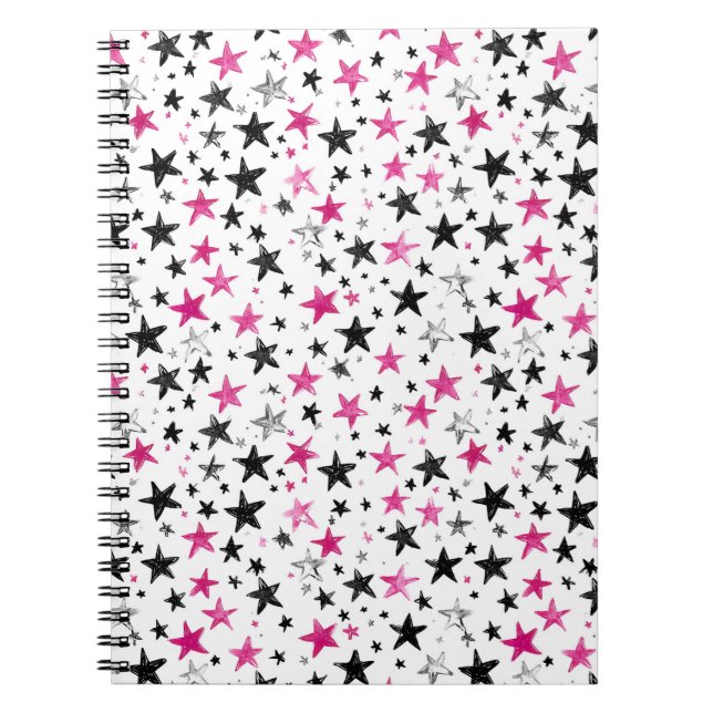 Pink Silver Black Stars Notebook (Front)