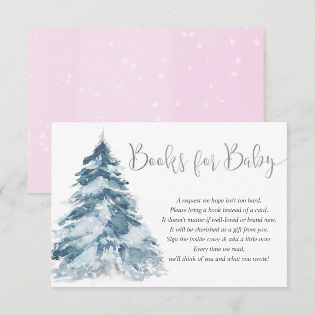 Pink silver books for baby girl winter baby shower enclosure card (Front/Back)