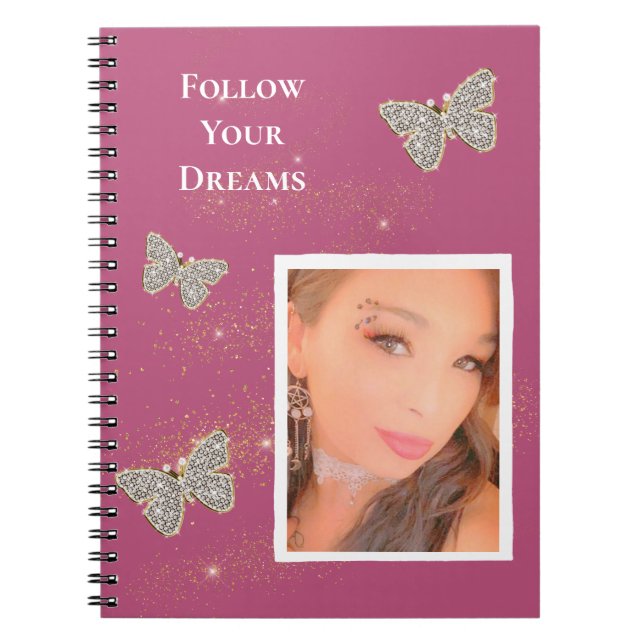 Pink Silver Butterflies Gold Glitter Your Photo  Notebook (Front)