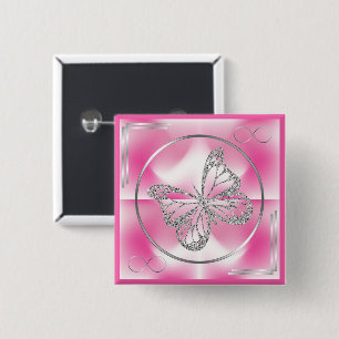 Pink & Silver Butterfly and Infinity Sign    15 Cm Square Badge