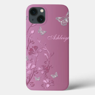Pink Silver Butterfly Floral iPad Air Case