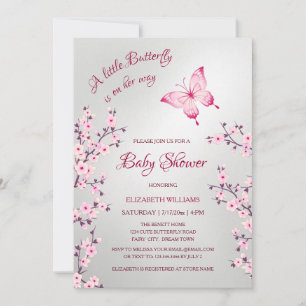 Pink Silver Butterfly   Girl Baby Shower  Invitation