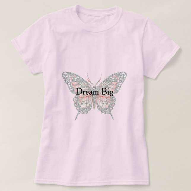 Pink Silver Butterfly Personalized T-Shirt (Design Front)
