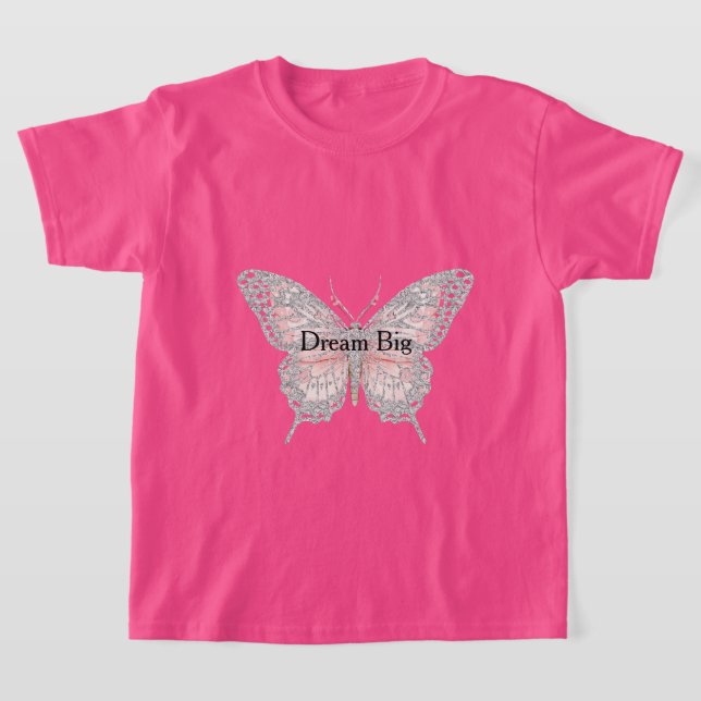 Pink Silver Butterfly Personalized T-Shirt (Laydown)