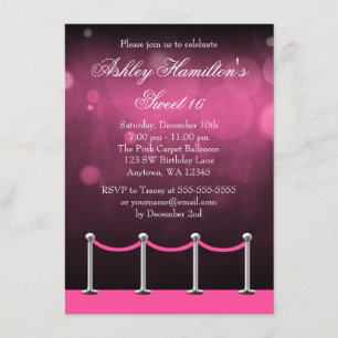 Pink Silver Carpet Hollywood Sweet 16 Birthday Invitation
