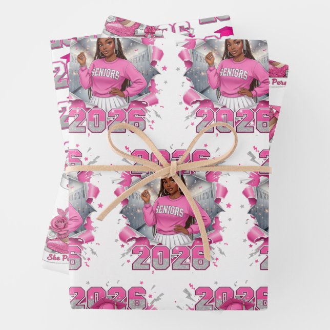 Pink & Silver Class of 2026 Senior Graduation Wrapping Paper Sheet (In situ)