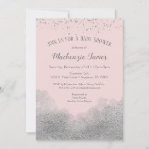 Pink Silver Confetti Baby Shower Invitation