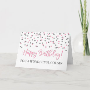 Pink Silver Confetti Cousin Birthday Card