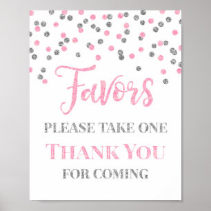 Pink Silver Confetti Favours Baby Shower Sign