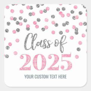 Pink Silver Confetti Graduation 2025  Square Sticker