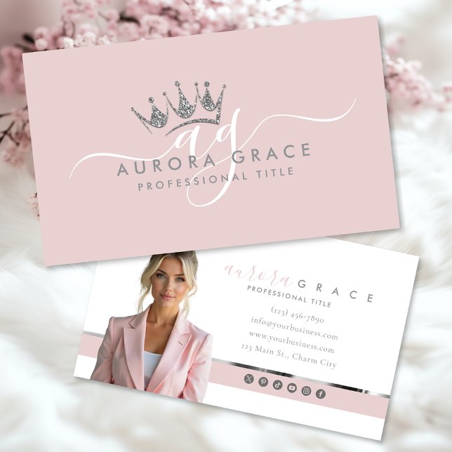 Pink Silver Crown Business Card (Creator Uploaded)