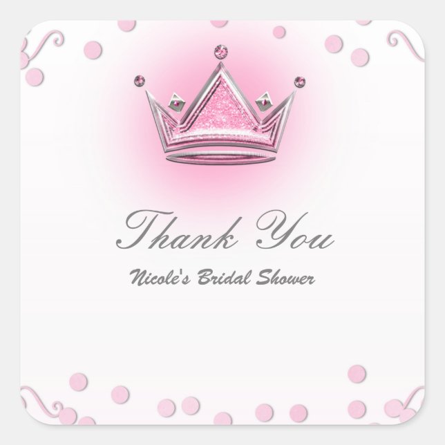 Pink & Silver Crown Party Confetti Favour Square Sticker (Front)