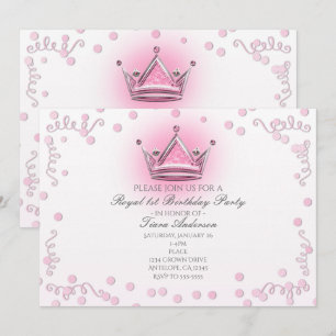 Pink & Silver Crown Party Confetti Invitation
