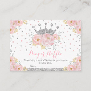 Pink Silver Crown Princess Baby Girl Diaper Raffle Enclosure Card