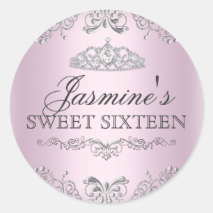 Pink Silver Damask Tiara Sweet 16 Sticker