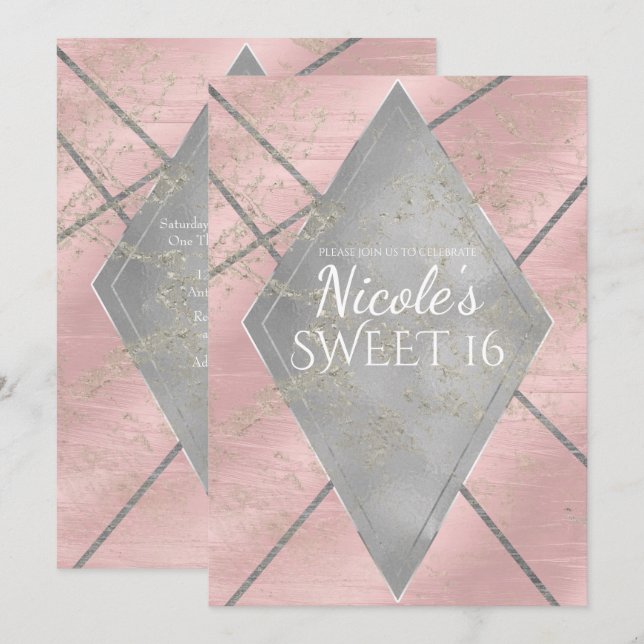 Pink Silver Diamond Glam Sweet 16 ANY EVENT Party Invitation (Front/Back)