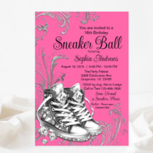 Pink Silver Diamond Sneaker Ball Invitation