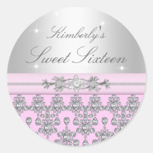 Pink & Silver Diamond Sweet 16 Sticker