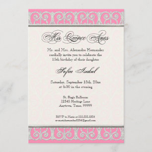 Pink & Silver, Diamonds & Lace, Mis Quince Anos Invitation